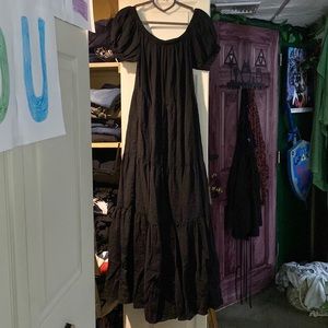 Black Maxi Dress with Puff Sleeves and Tiered Skirt